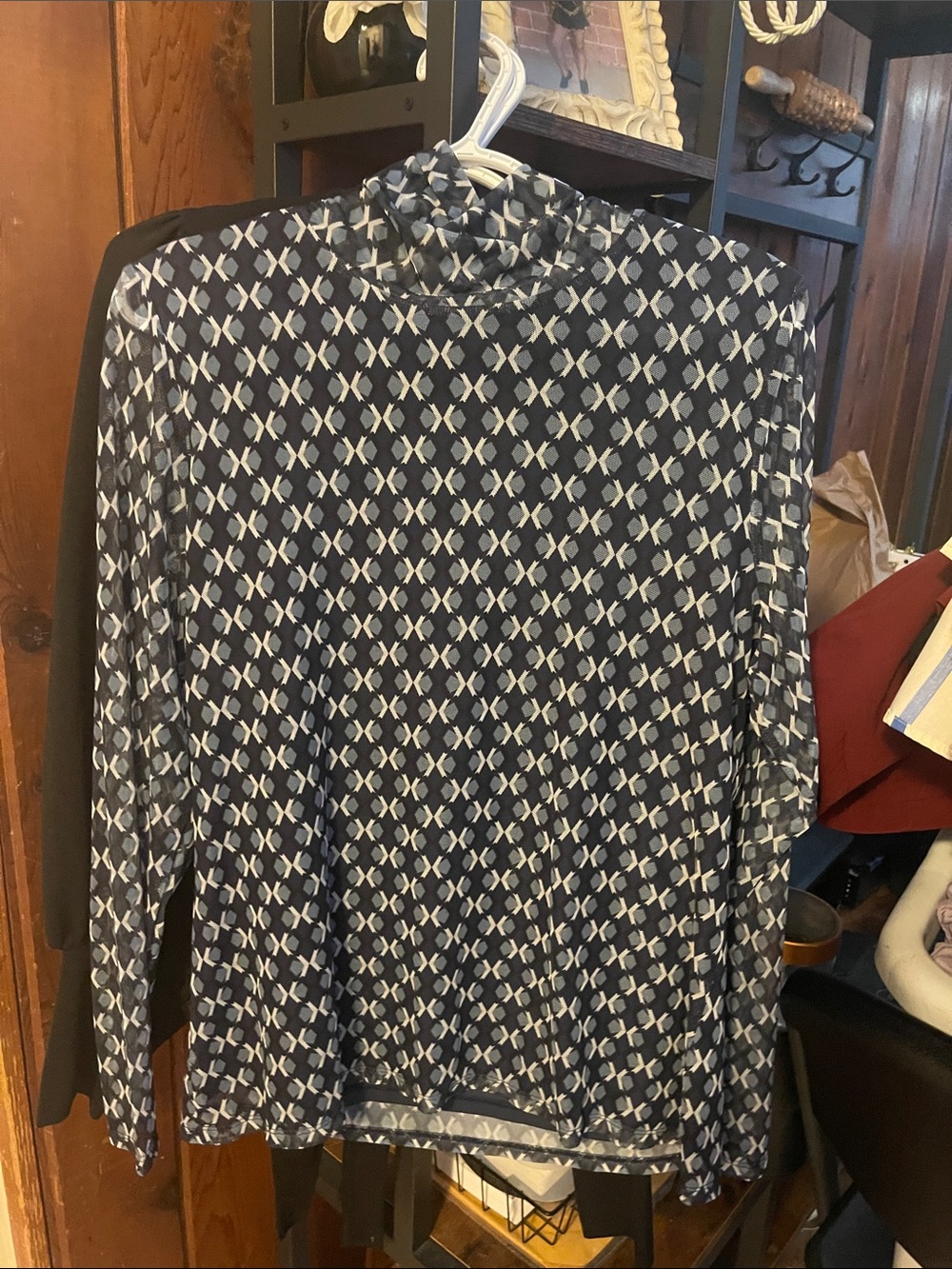 Rafaella Navy and White Patterned Long Sleeve Tank Top